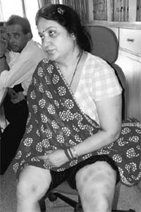 Film actress Dimple Bagrai shows allergy marks on her legs allegedly caused by wrong medication at General Hospital, Sector 6, in Panchkula on Monday