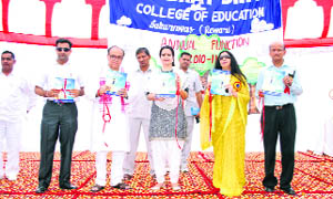 Dignitaries release college magazine Abhay Deep during a function at Rao Abhay Singh College of Education in Rewari.