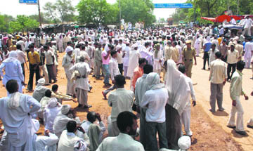 Villagers block the Rohtak-Bhiwani highway on Monday.