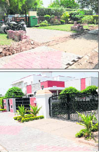 Job Half Done While the sidewalk outside a house at Sector 8-A remains unfinished (above), it has been completed right across the road (below).