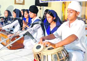 Students of Guru Nanak Public School, Preet Nagar, participate in the shabad gayan competition in Jalandhar on Saturday