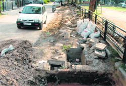 A dug up road in Sector 40 creates inconvenience to residents