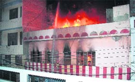 INFERNO Fire rages on the third floor of a hosiery unit in Ludhiana early Wednesday morning
