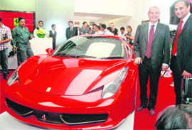Ferrari CEO Amedeo Felisa with Chairman of Shreyans Group Ashish Chordia (R) at the opening of Ferraris first showroom in New Delhi