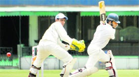 The cricket match between Mohali and Jalandhar in progress at the PCA Stadium in Mohali on Thursday.