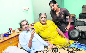 The family of tennis coach Birbal Wadhera at their residence in Nayagaon, near Chandigarh, on Thursday. 