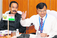 Dr Ramesh Chand, Director, National Centre for Research in Agriculture Economics, New Delhi, with NDRI Director AK Srivastava (left) during a seminar in Karnal on Thursday. 