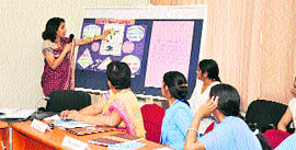 A workshop on women issues in progress at Central University in Narnaul.