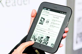 The newest Barnes & Noble device in its bestselling NOOK product line, a 6-inch touch eReader, is pictured at an event held recently in their Union Square bookstore in New York, USA.