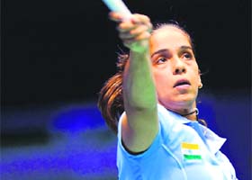 Saina Nehwal in action against Chinas Xin Wang in Qingdao on Thursday