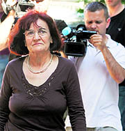 Bosiljka Mladic, wife of wartime general Ratko Mladic, leaves the Belgrade Special Court on Friday.