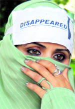 A relative of a missing youth during a protest organised by the Association of Parents of Disappeared Persons in Srinagar on Saturday