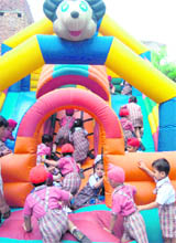 Tiny-tots of GGN Public School in a jovial mood during a fun party at their school in Ludhiana