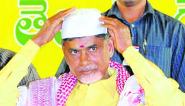 TDP supremo N Chandrababu Naidu at the party's annual conclave in Hyderabad on Saturday.