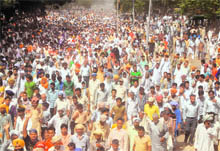 A large number of supporters of the Bahujan Samaj Party attend the rally of Uttar Pradesh Chief Minister Mayawati at the Sector 25 rally ground in Chandigarh on Sunday