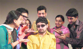 A scene from the play, Mind Games, being staged at the Shri Mata Vaishno Devi University Auditorium, Katra, on Sunday.