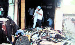 A car accessories shop where a fire broke out at Jagraon on Sunday