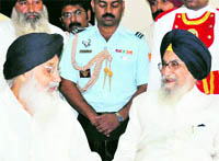 CM Parkash Singh Badal with TN Governor Surjit Singh Barnala at Badal village on Sunday