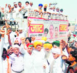 Jats union members during a protest in Amritsar on Monday