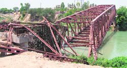 A view of the under-construction bridge over Sirhind canal that collapsed on Monday. 