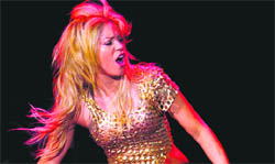 Singer Shakira performs during The Sun Comes Out World Tour concert in Barcelona.