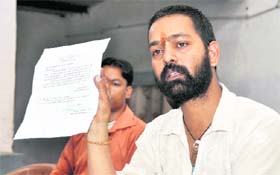 Sanjay Bhatt of the Uttarakhand Jan Sena addresses a press conference in Dehradun on Tuesday