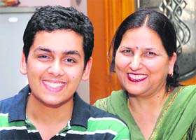 Nikhil Joshi with his mother in Jalandhar on Tuesday