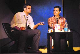Artistes enact a play, Tuhanu Kehra Rang Pasand Hai at KL Saigal Memorial Hall in Jalandhar