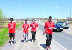 Ludhiana-based NRI Balwinder Singh Kahlon (right) walks with his team to create awareness against drugs in Canada