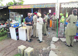 The enforcement staff of GMADA carry out a demolition drive at a dhaba in Dera Bassi on Wednesday