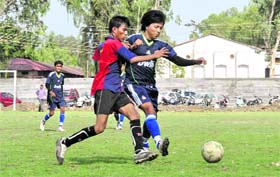 Equal footed: A match in the Lala Nemi Dass Memorial District Football League played at the Pavilion ground in Dehradun on Wednesday