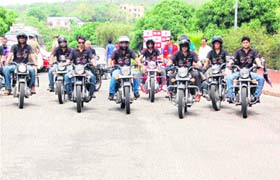 Members of the first Royal Enfield 350cc Bike Riders Club Iron Howks during a rally in Jammu on Wednesday