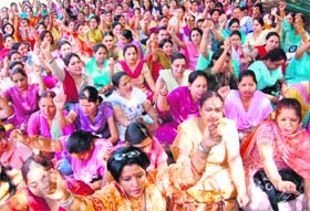 Whither holidays? UT teachers protest against the training and induction programme being organised by the education department during summer vacations, at Sector 20 in Chandigarh on Thursday