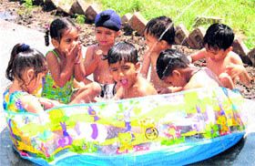 Children enjoy during a summer camp in Ambala Cantonment.