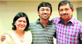 Tejeswar, who secured first rank in CET-medical-2011, with family in Chandigarh on Friday.