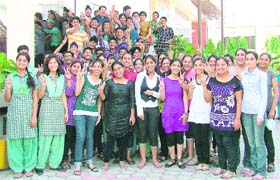 Toppers of Green Land Public School in a jubilant mood after scoring CGPA 10 in the CBSE Class X board examination in Ludhiana