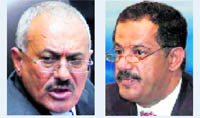 Yemens President Ali Abdullah Saleh (left) and Prime Minister Ali Mohammed Mujawar's were wounded when shells struck a mosque in the presidential palace compound.