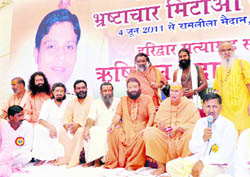 Saints, BJP and VHP leaders at the Rishikul ground in Haridwar on Saturday