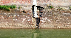 Damaged sidewalls of the Ferozepur feeder that await repair in Punjab.