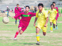 A match in the Lala Nemi Dass Memorial District Football Tournament played at Pavilion Ground in Dehradun on Sunday