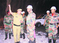 Lt-Gen SR Ghosh, AVSM, SM, ADC, General Officer Commanding-in-Chief of the Western Command, at the site of the Rohtang tunnel on Sunday