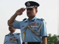 Air Commodore V Gaur at the ceremonial parade held at Bhisiana air base. 