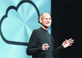 Apple CEO Steve Jobs during the launch of iCloud service in San Francisco on Monday
