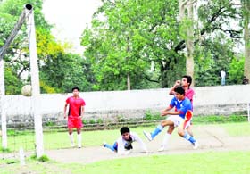 A match in the Lala Nemi Dass Memorial District Football League in Dehradun on Tuesday