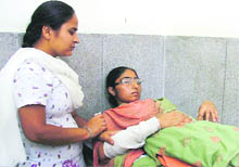 Hasrjot Kaur, a staff nurse of Mohan Dai Oswal Cancer Treatment and Research Foundation, admitted to the CMC following a heatstroke in Ludhiana on Monday
