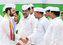 AICC general secretary Rahul Gandhi with party workers in Lucknow on Tuesday. 