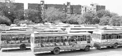 Haryana Roadways buses parked at the Panchkula bus stand on Wednesday