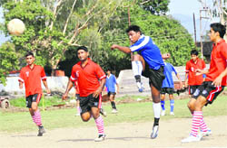 A match in the Lala Nemi Dass Memorial Football League played at the Pavilion ground in Dehradun on Wednesday
