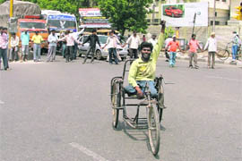 Members of the Valmiki Samaj Bachao Andolan block the Bharat Nagar Chowk in Ludhiana 