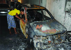 Three bikes and one car were burnt in a fire that broke out in the basement of a building in the Mandawali area in east Delhi on Thursday